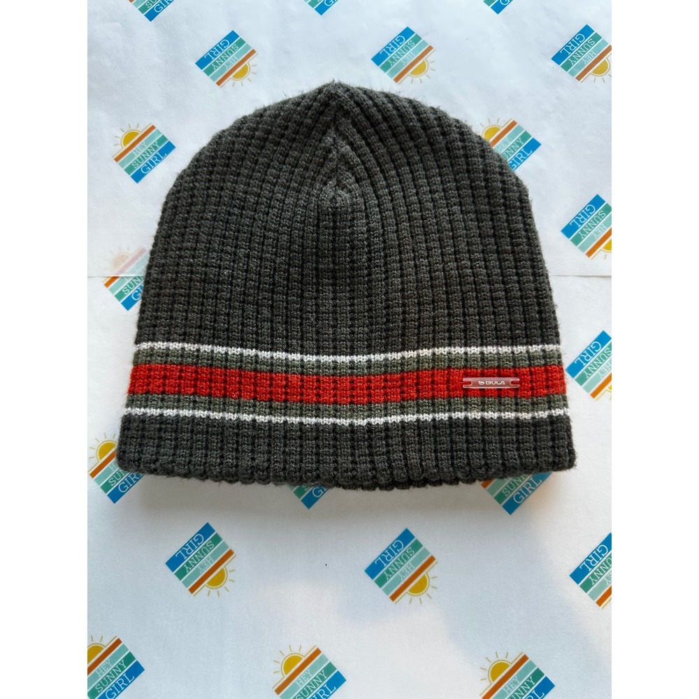 Bula Unisex Knit Beanie Army Green Orange Stripe Stretch Winter Hat Womens Mens